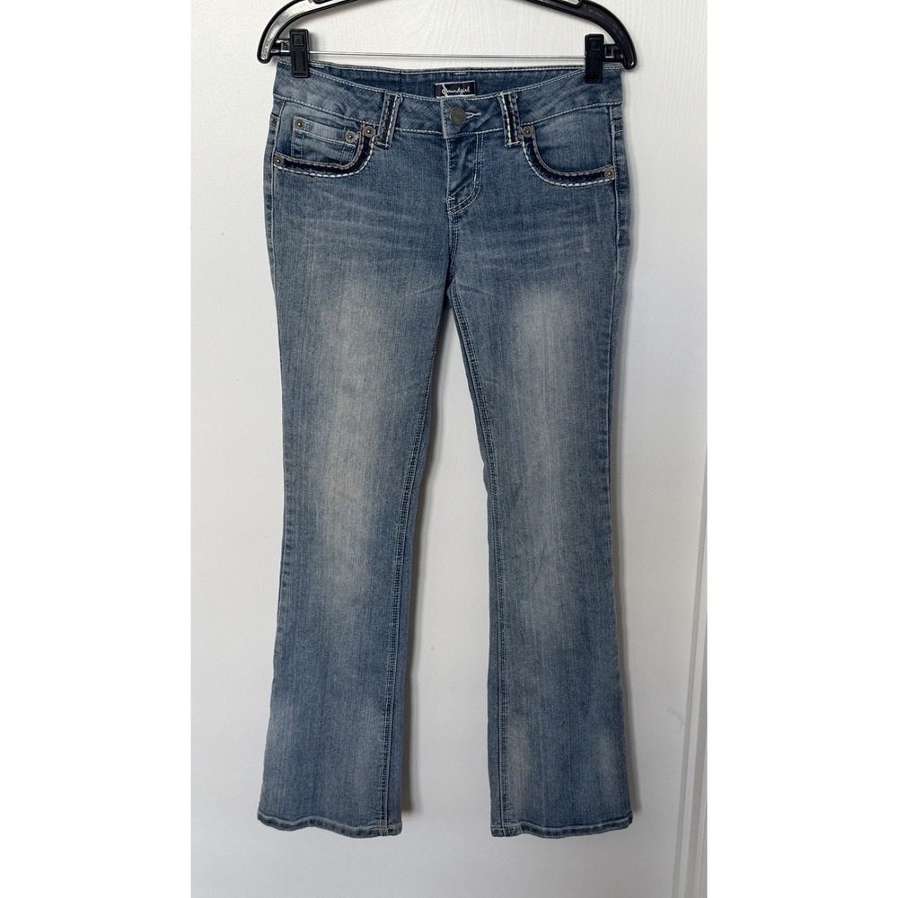 Vintage Y2K Soundgirl Jeans 7 Low Rise Bootcut McBling Distressed Denim 29
